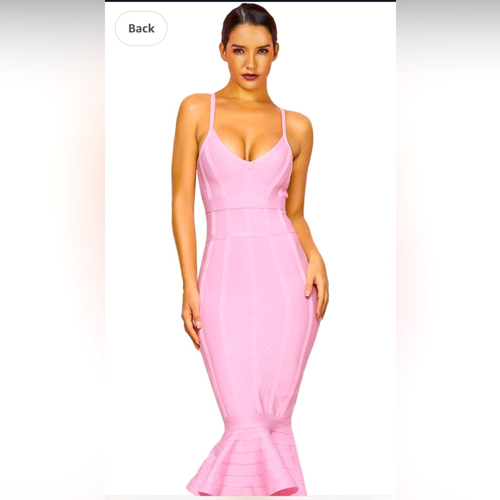 Mermaid Spaghetti Strap V Neck Bodycon Midi Cocktail Bandage Dress